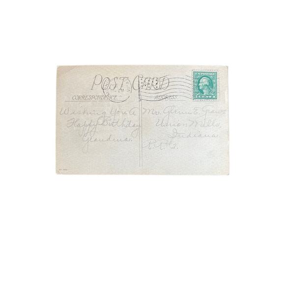 Antique 1912 Ephemera Postcard Blue Winter Countryside Cottage Birthday Wishes - Picture 4 of 6